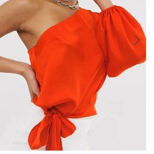 ASOS one shoulder top in satin with knot detail